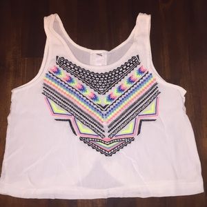 White tank with boho stitching